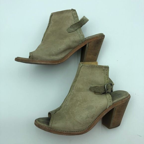 Frye Izzy Artisan Leather Cream Gray Open Toe heel Sling Sandals Women’s Size 7B - Picture 4 of 12